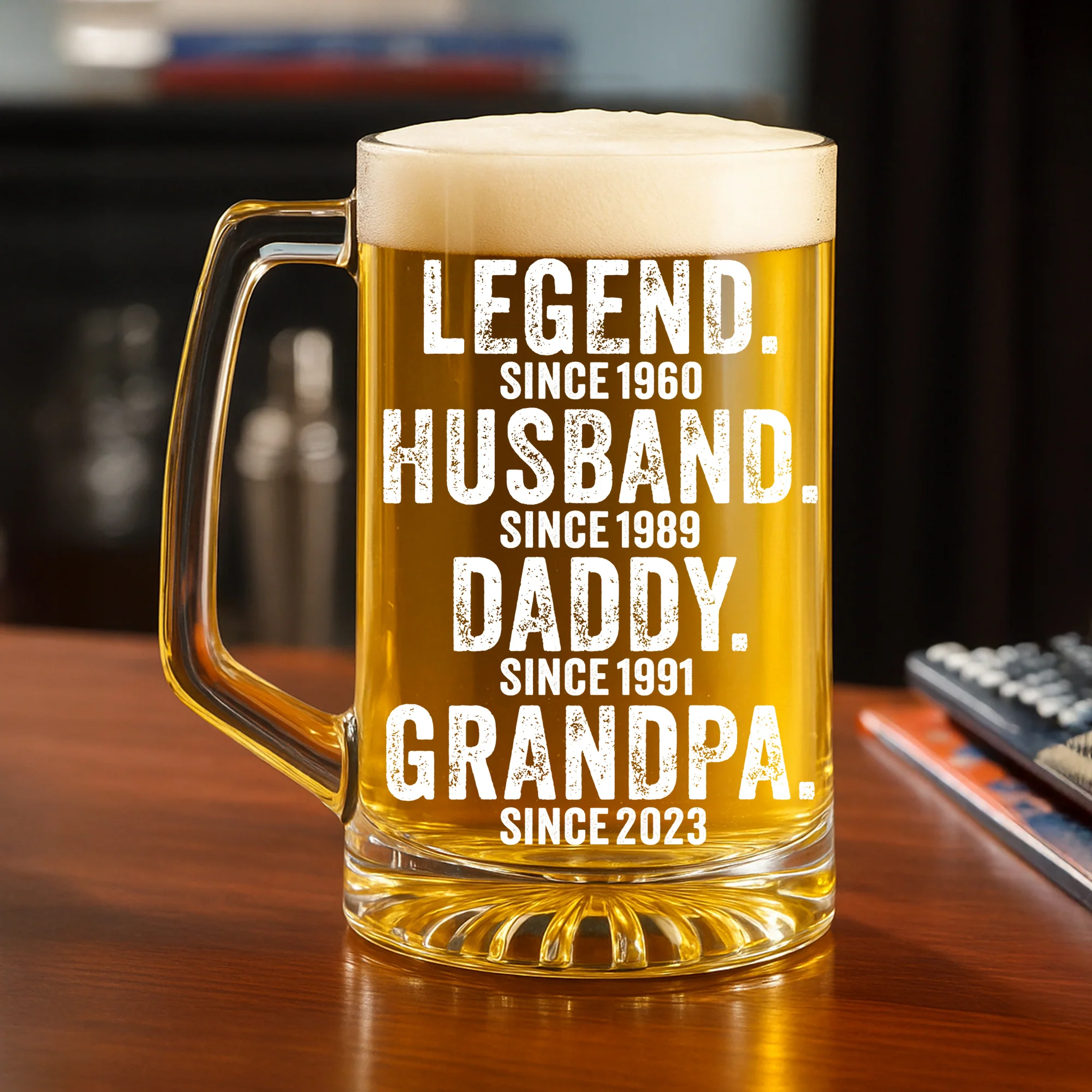 Legend Husband Dad Grandpa - Personalized Custom Beer Glass With Handle - Image 3