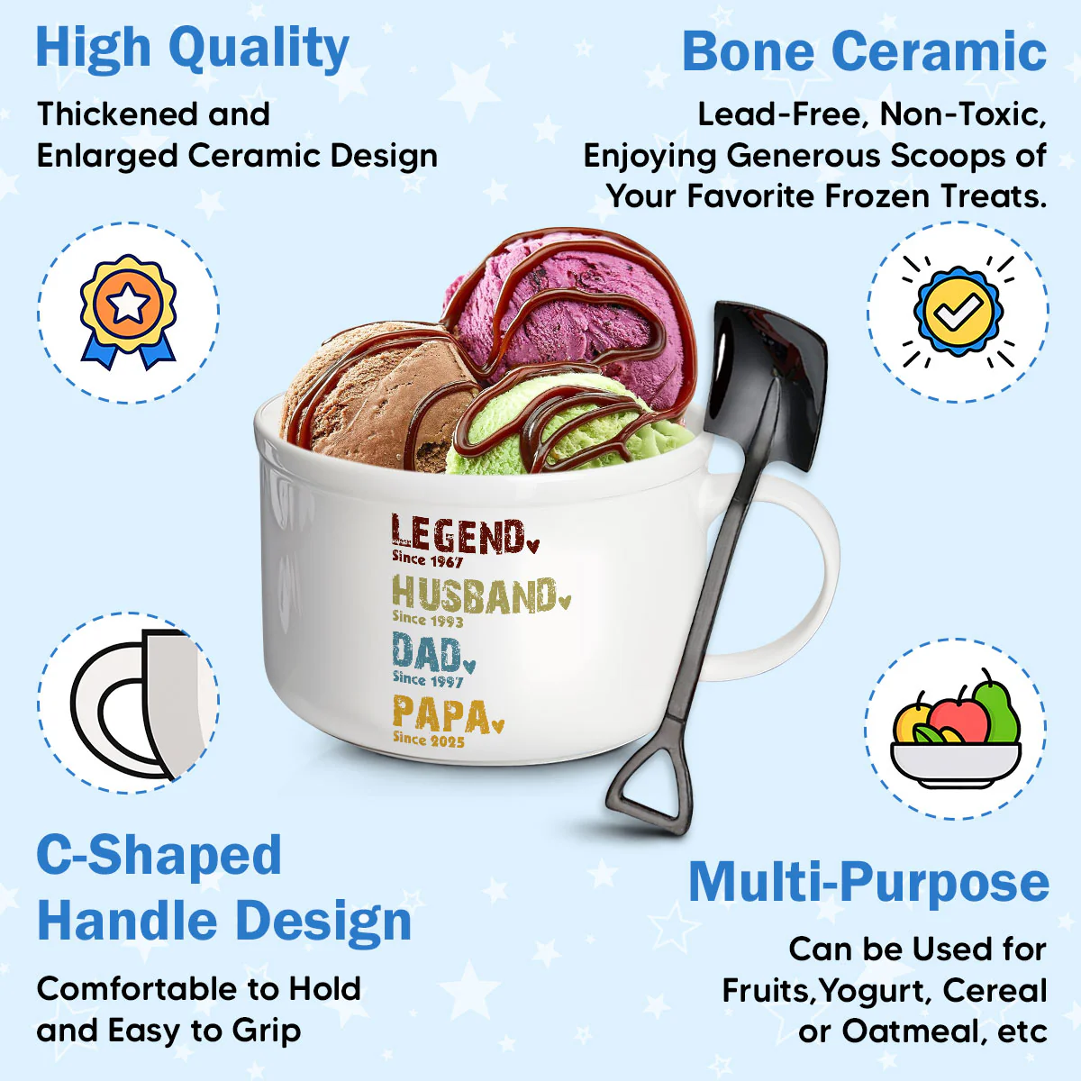 Legend, Husband, Dad, Grandpa - Personalized Custom Ceramic Bowl - Image 5