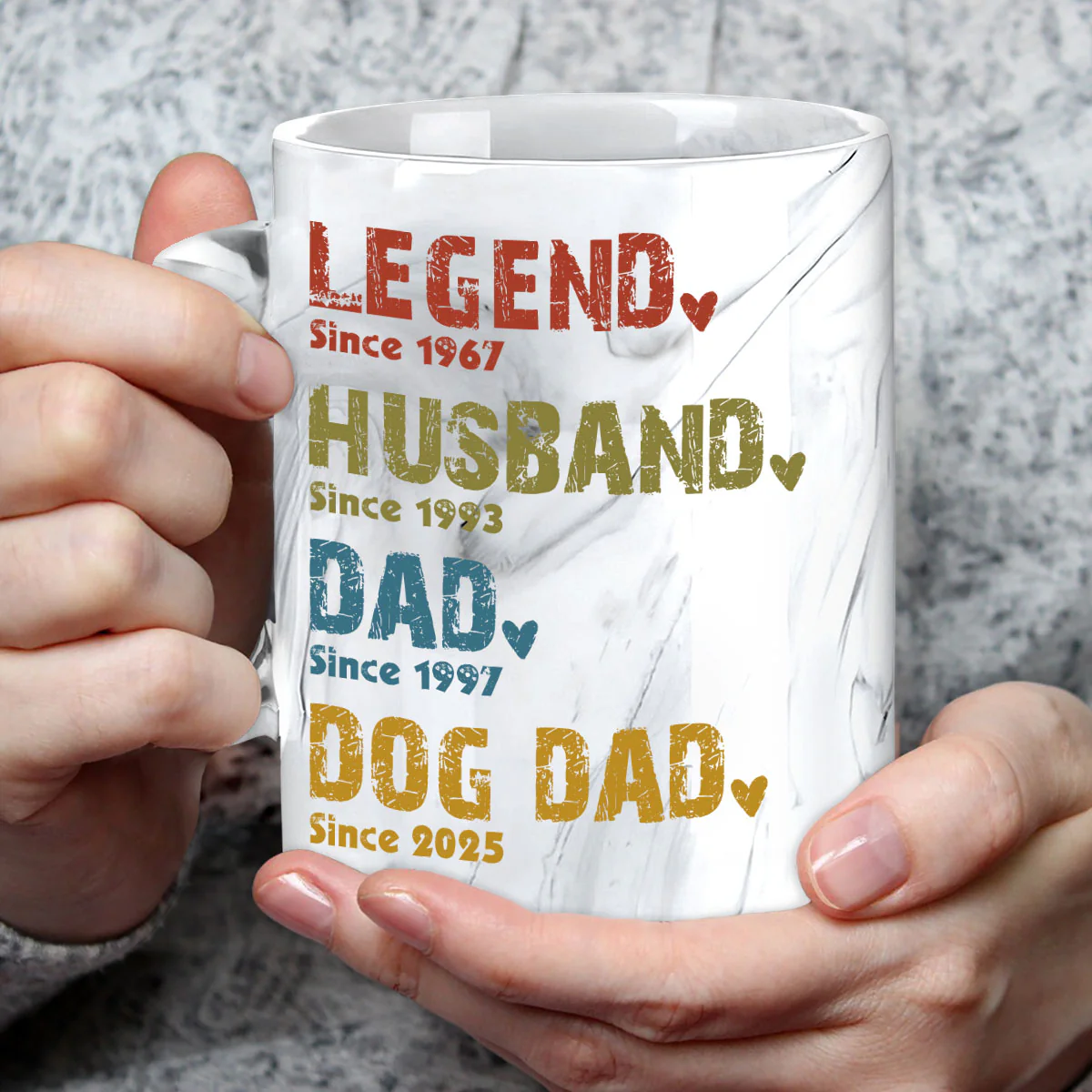 Legend, Husband, Dad, Grandpa - Personalized Custom Grey Marble Mug - Image 3