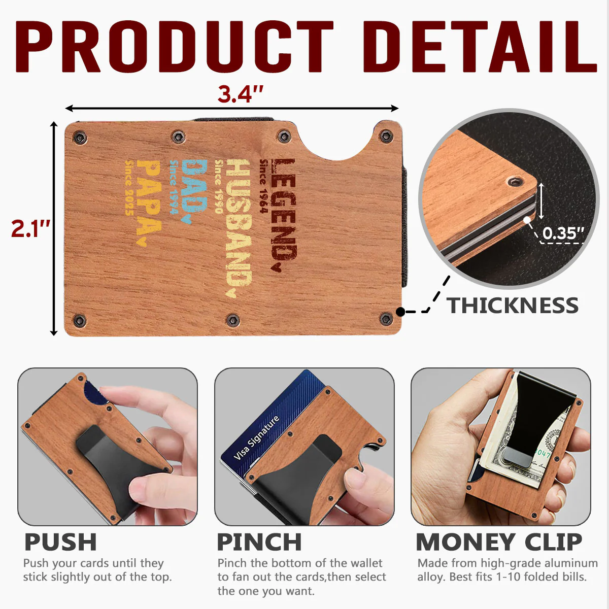 Legend Husband Dad Grandpa - Personalized Custom Wooden Card Holder - Image 4