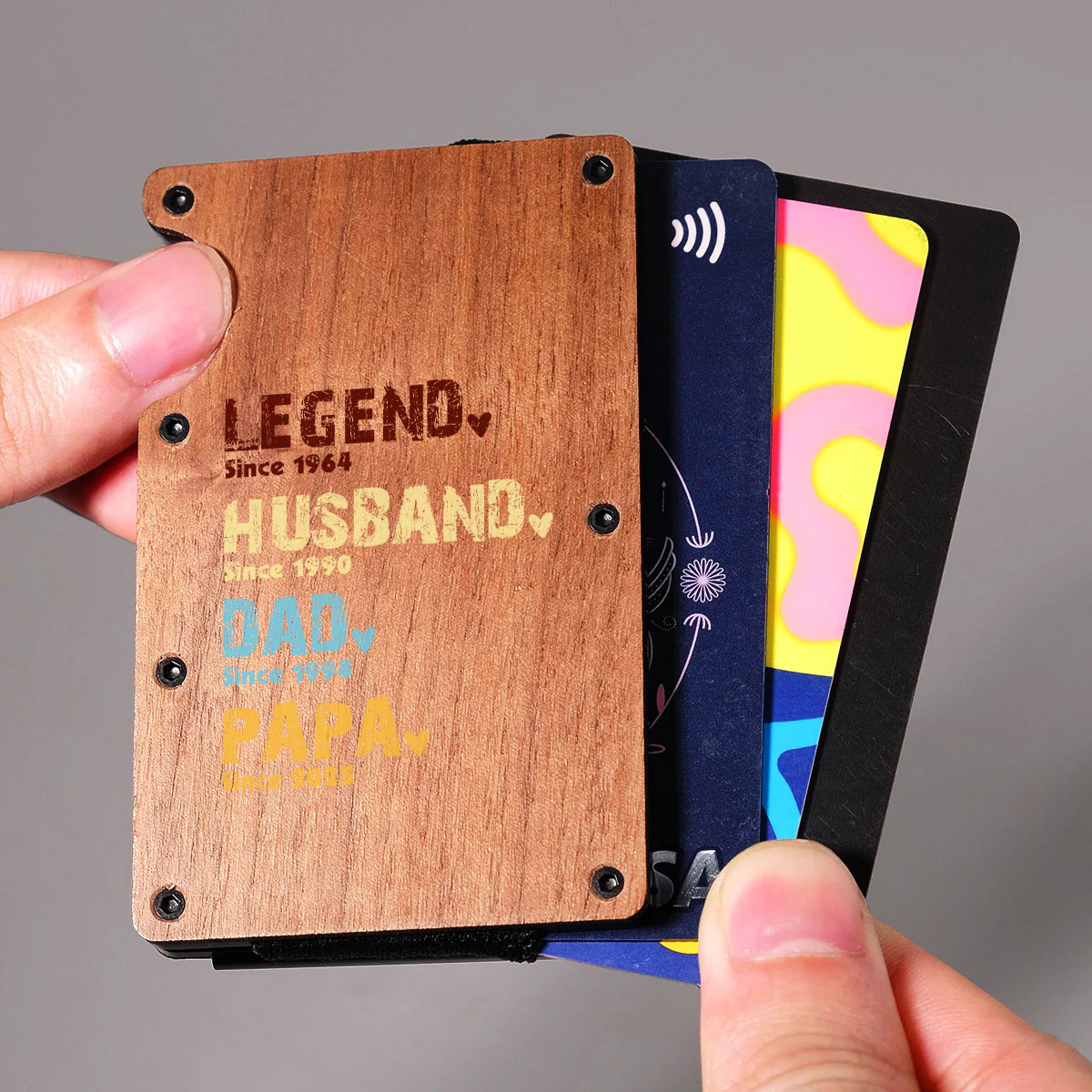 Legend Husband Dad Grandpa - Personalized Custom Wooden Card Holder - Image 5