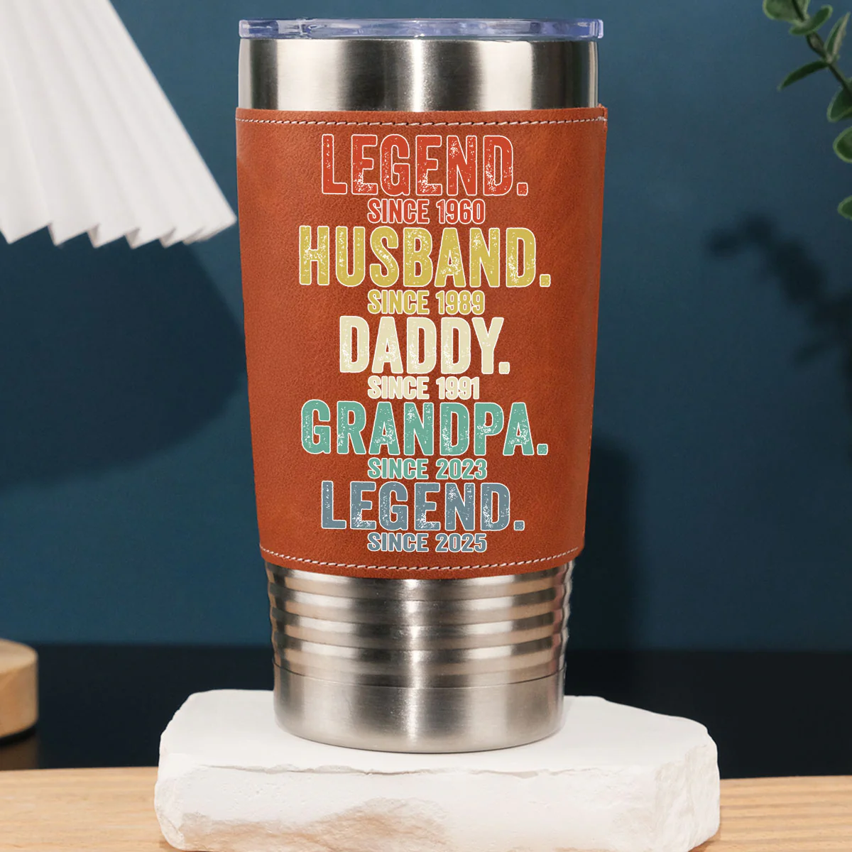 Legend Husband Dad Papa - Personalized Custom Leather Tumbler - Image 2