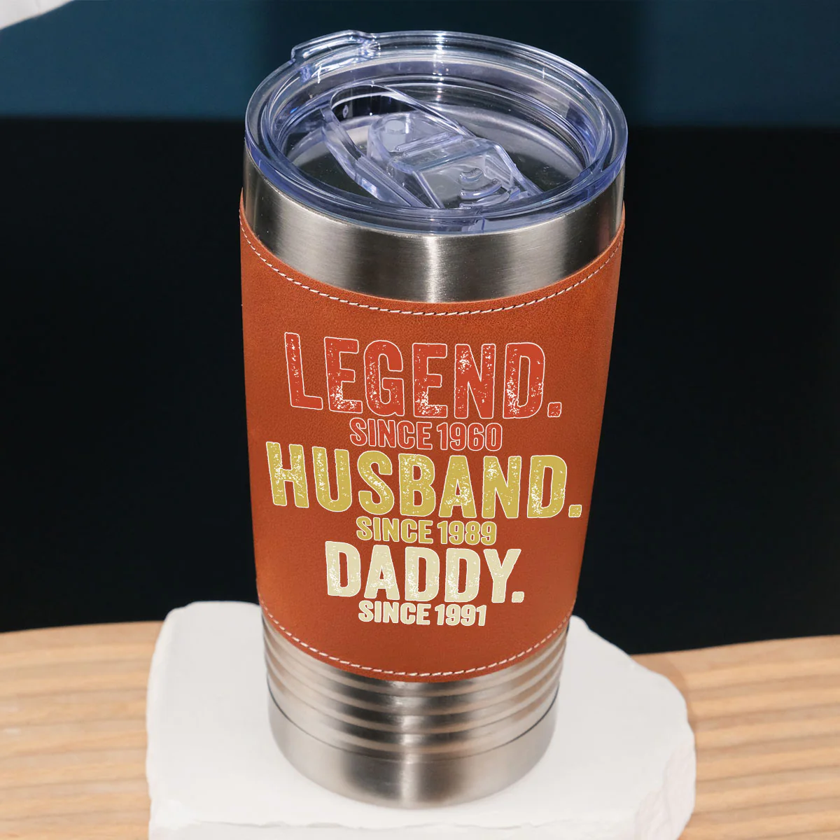 Legend Husband Dad Papa - Personalized Custom Leather Tumbler - Image 3