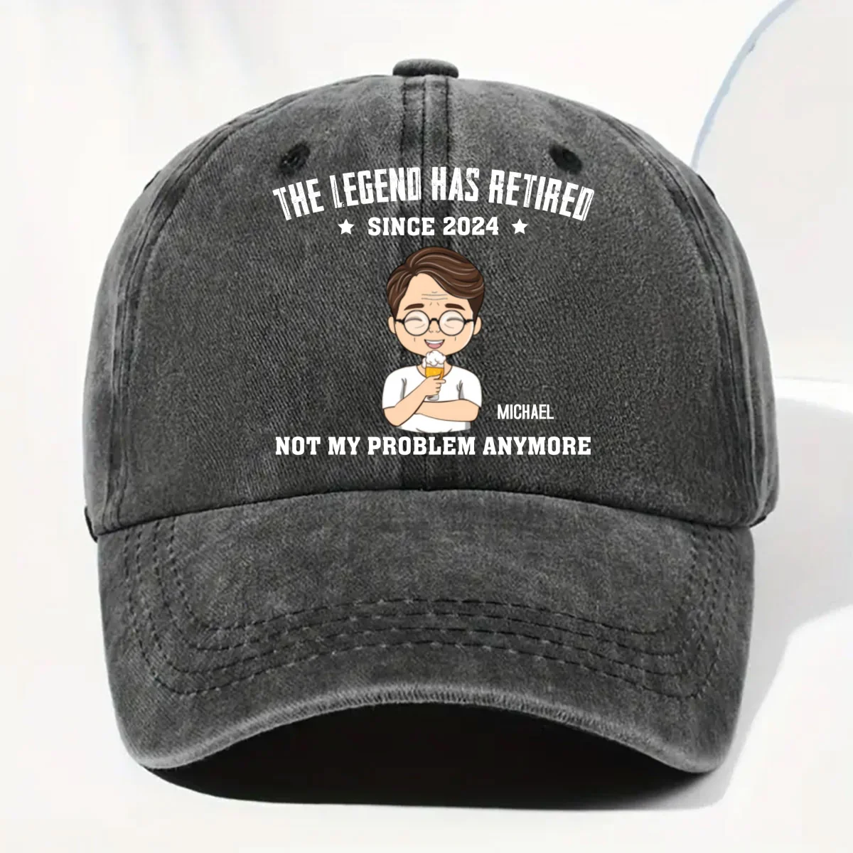 Lengend Has Retired - Personalized Custom Vintage Washed Denim Cap - Image 7