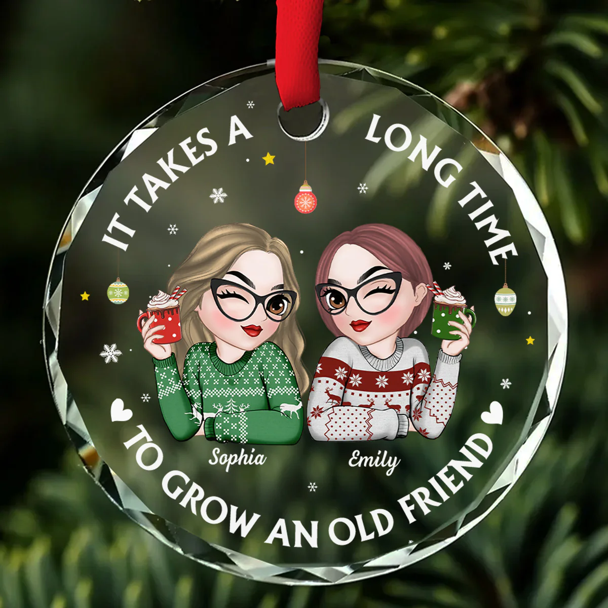 Lets Be Friends Until We Are Old - Personalized Custom Glass Ornament - Image 2