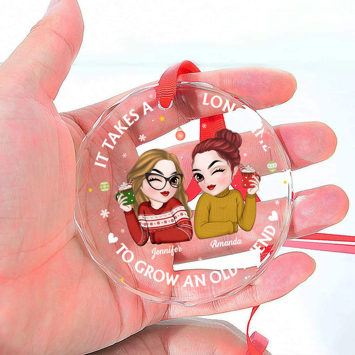 Lets Be Friends Until We Are Old - Personalized Custom Glass Ornament - Image 3