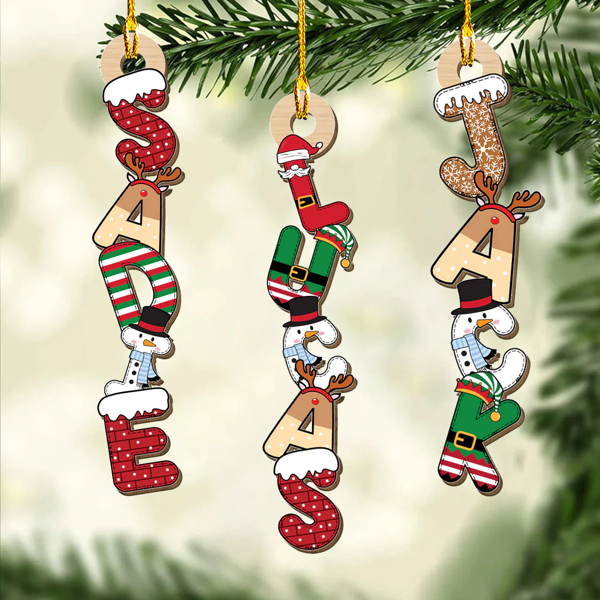Letter Name Christmas - Personalized Custom Wood Ornament - Image 2