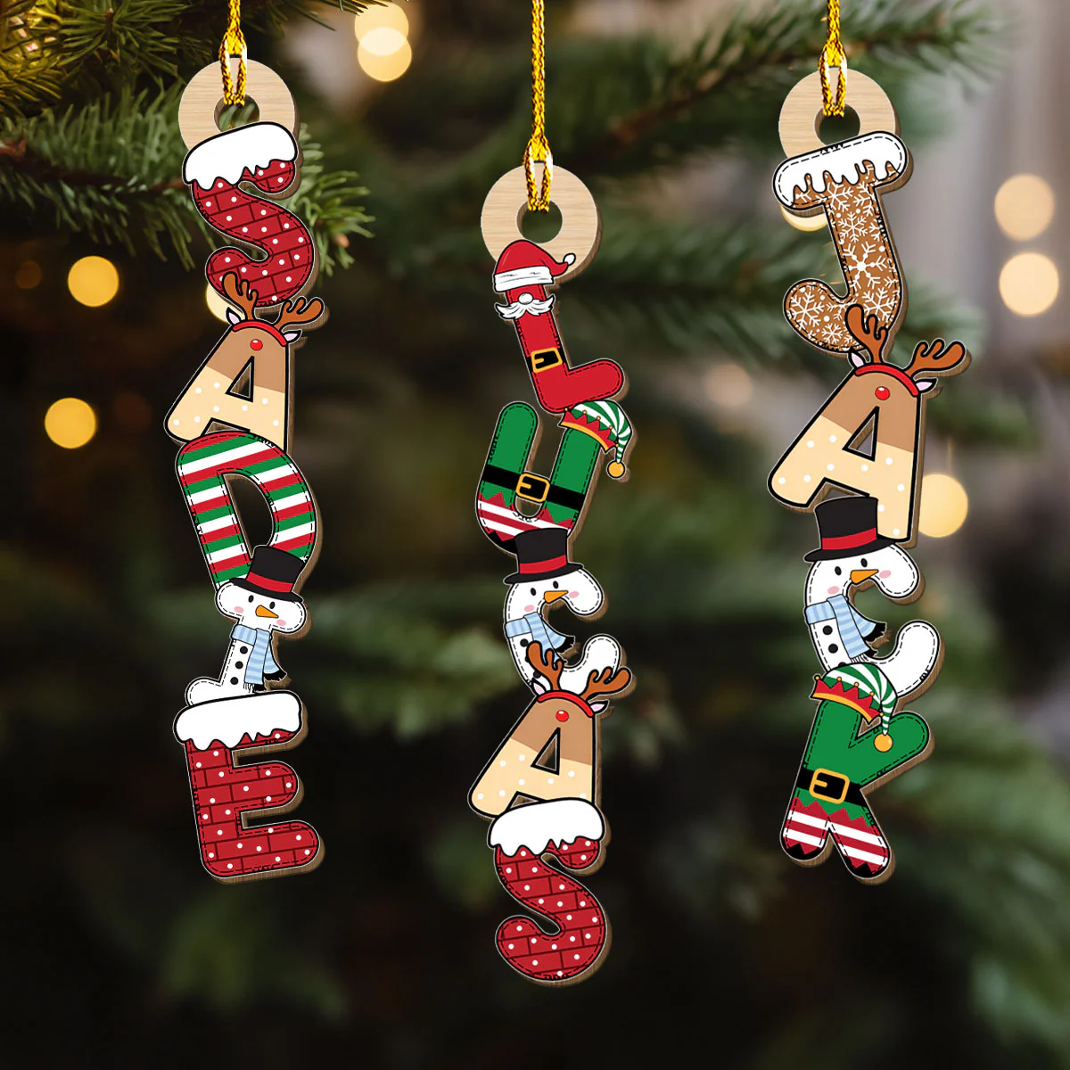 Letter Name Christmas - Personalized Custom Wood Ornament - Image 3