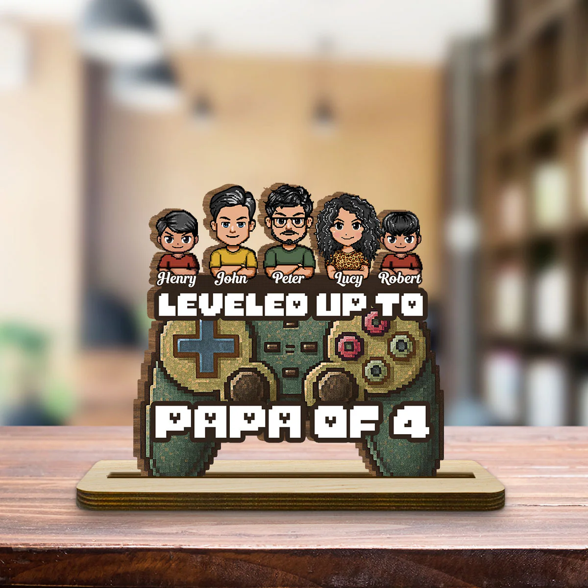 Leveled Up To Dad - Personalized Custom 2-Layer Wood Plaque With Flat Base - Image 4