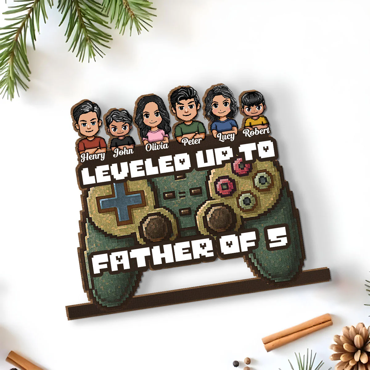 Leveled Up To Dad - Personalized Custom 2-Layer Wood Plaque With Flat Base - Image 5