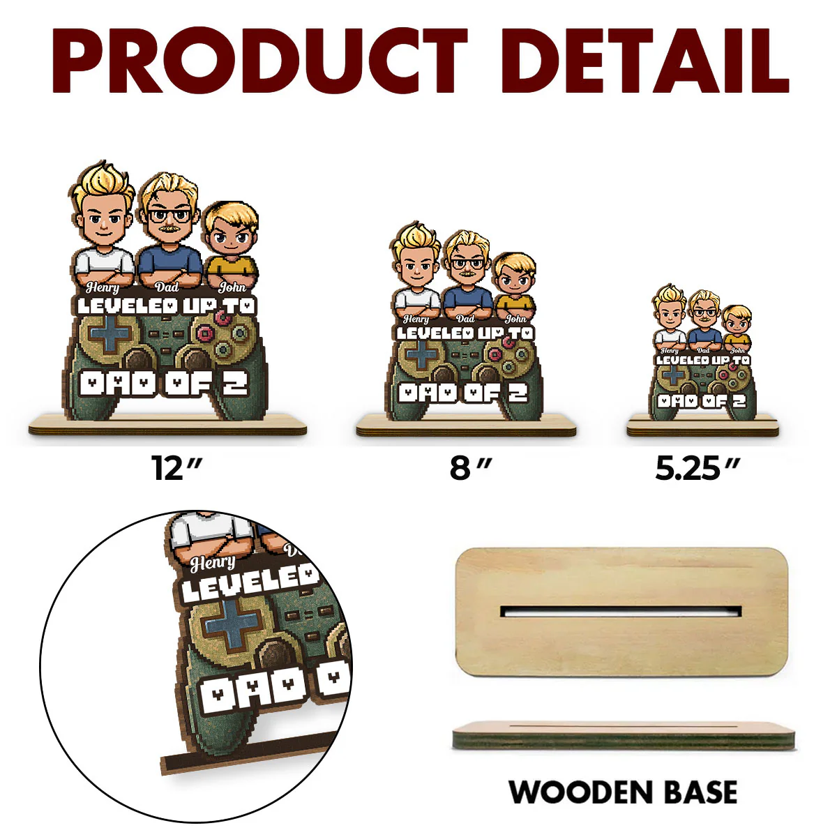 Leveled Up To Dad - Personalized Custom 2-Layer Wood Plaque With Flat Base - Image 6