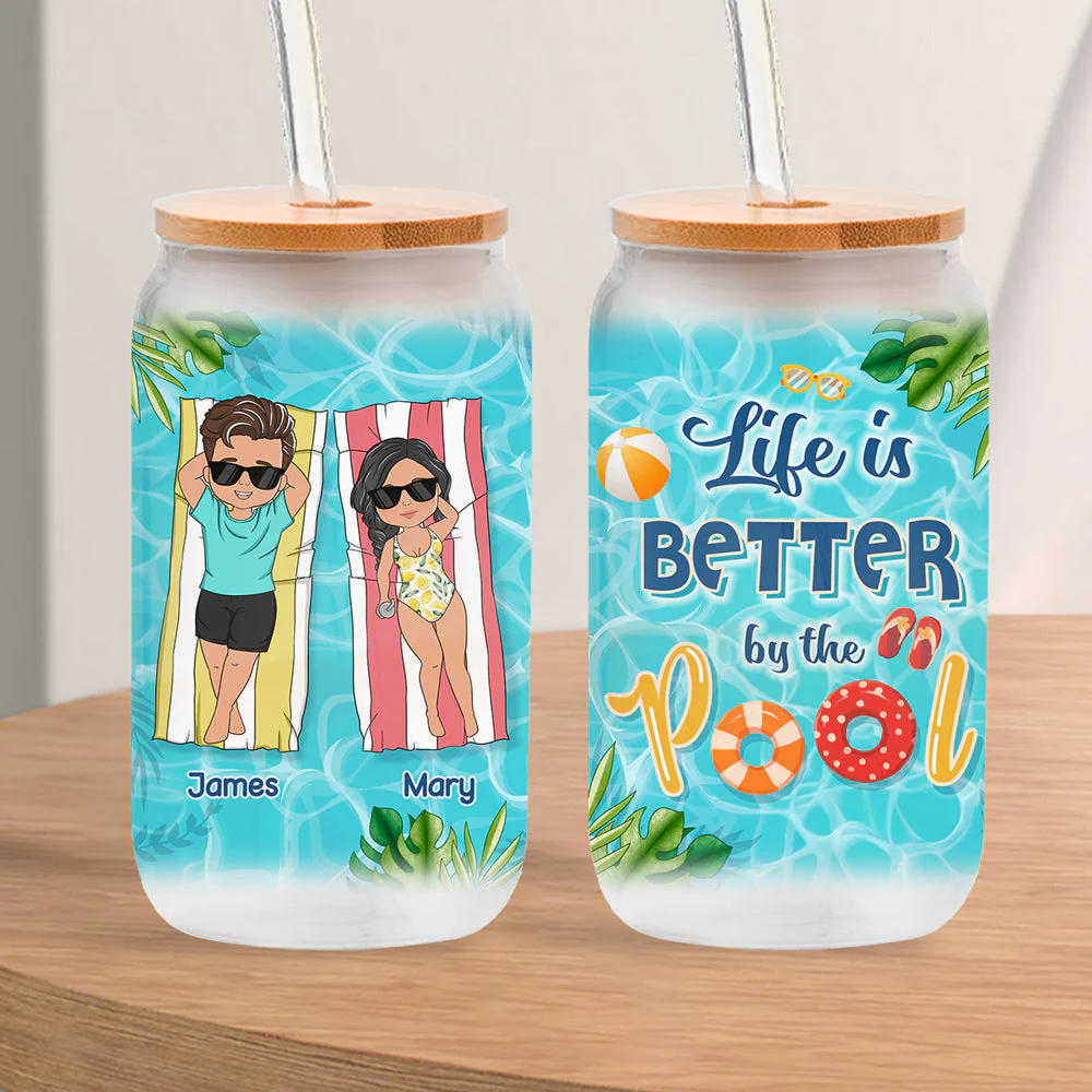 Life Is Better By The Pool - Personalized Custom Glass Can - Image 3