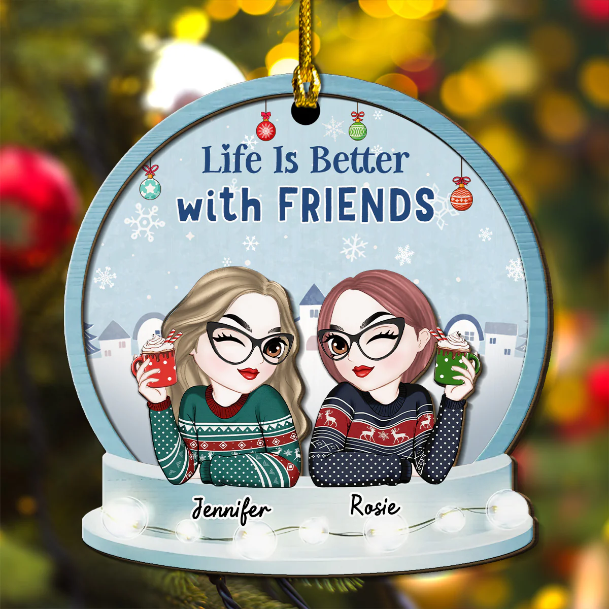 Life Is Better With Besties - Personalized Custom 2-Layered Wood Ornament - Image 5