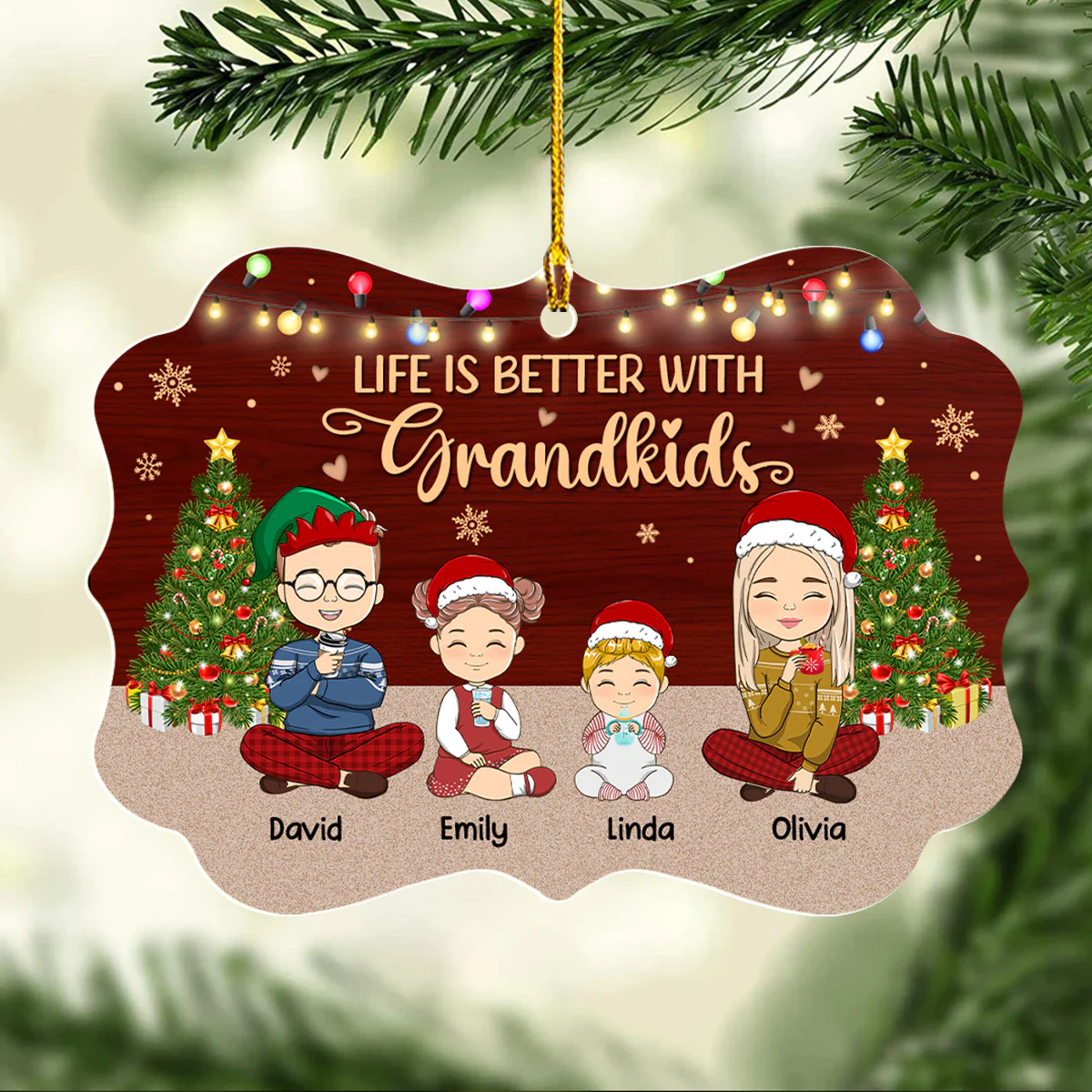 Life Is Better With Grandkids Christmas - Personalized Custom Acrylic Ornament - Image 4