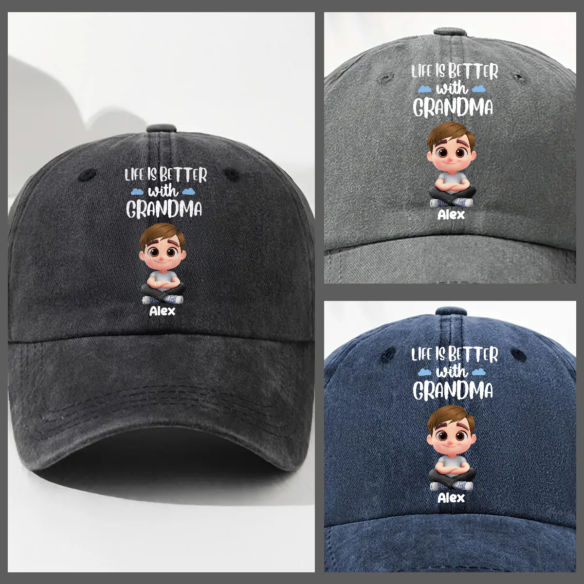 Life Is Better With Grandma - Personalized Custom Vintage Washed Denim Cap - Image 4