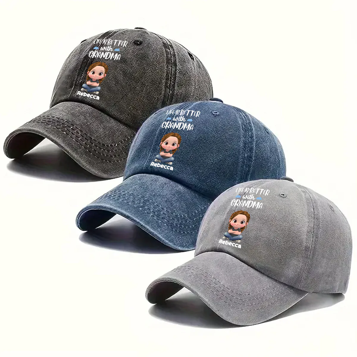 Life Is Better With Grandma - Personalized Custom Vintage Washed Denim Cap - Image 5