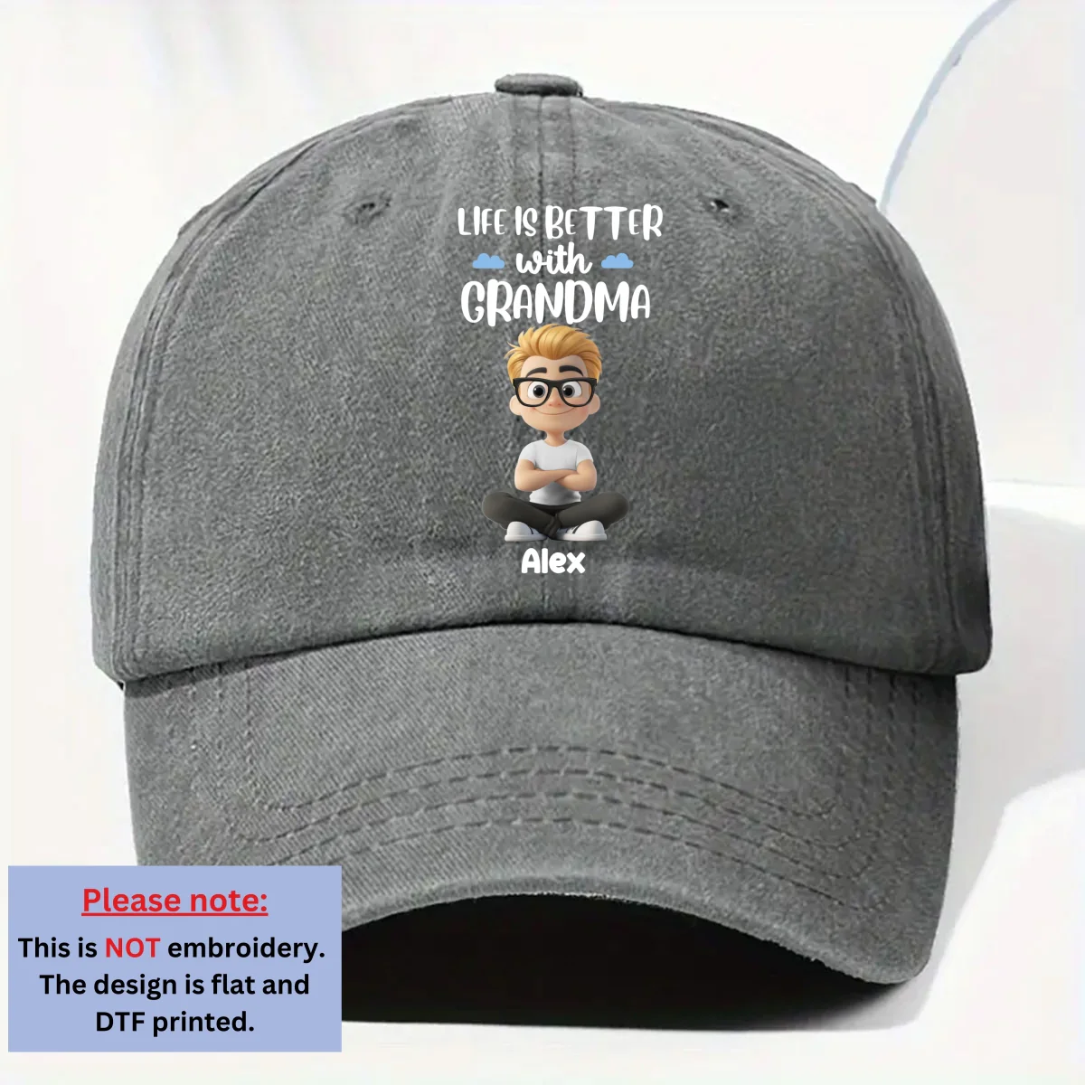 Life Is Better With Grandma - Personalized Custom Vintage Washed Denim Cap - Image 8
