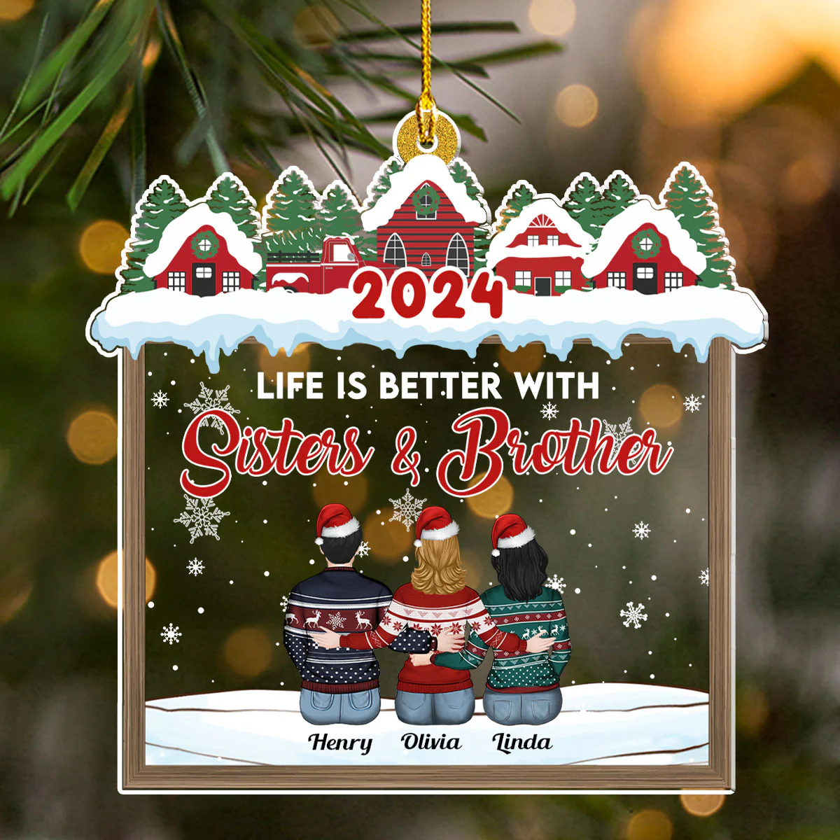 Life Is Better With Siblings - Personalized Custom Acrylic Ornament - Image 2