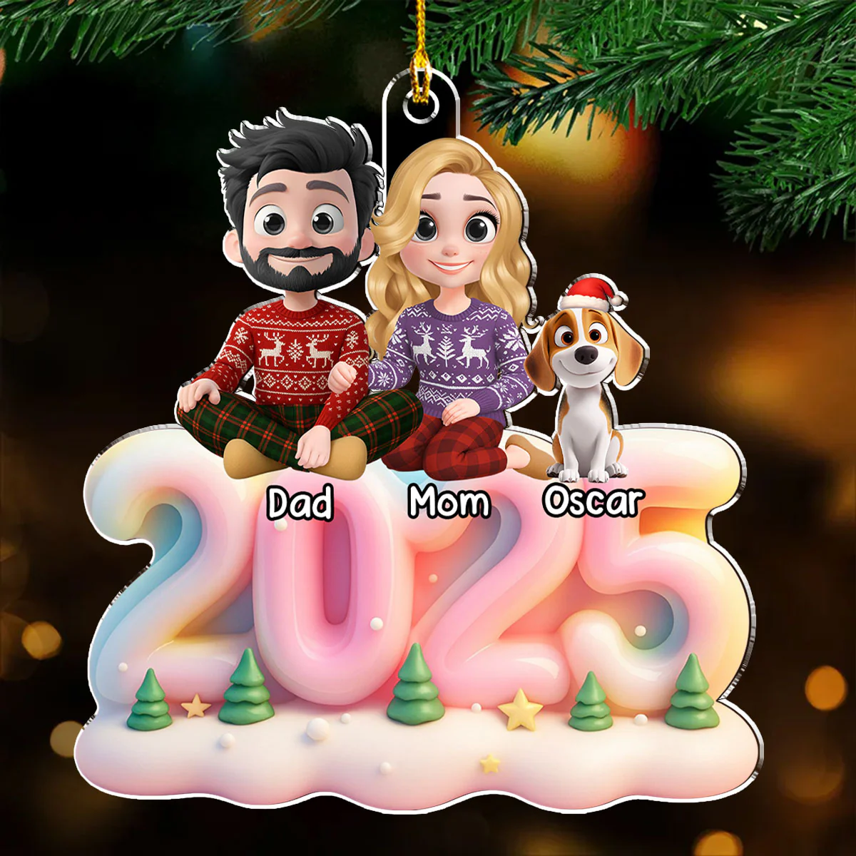 Light The Year With Pink - Personalized Custom 3D Effect Acrylic Ornament - Image 2