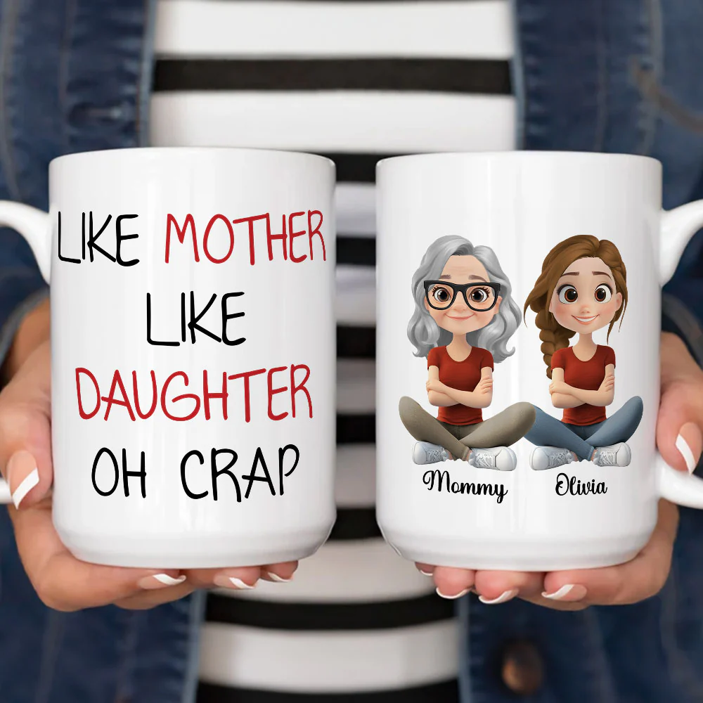 Like Dad Like Daughter Oh Trouble - Personalized Custom Coffee Mug - Image 5