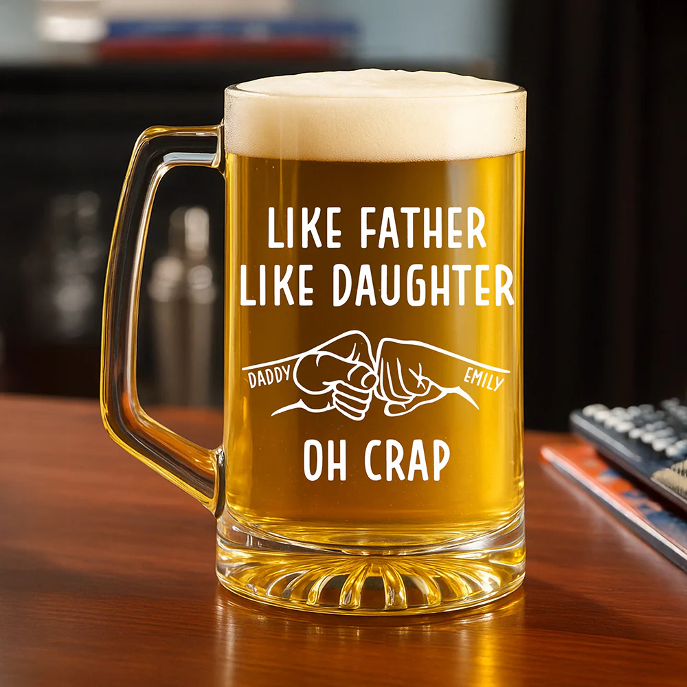 Like Father Like Daughter - Personalized Custom Beer Glass With Handle - Image 2