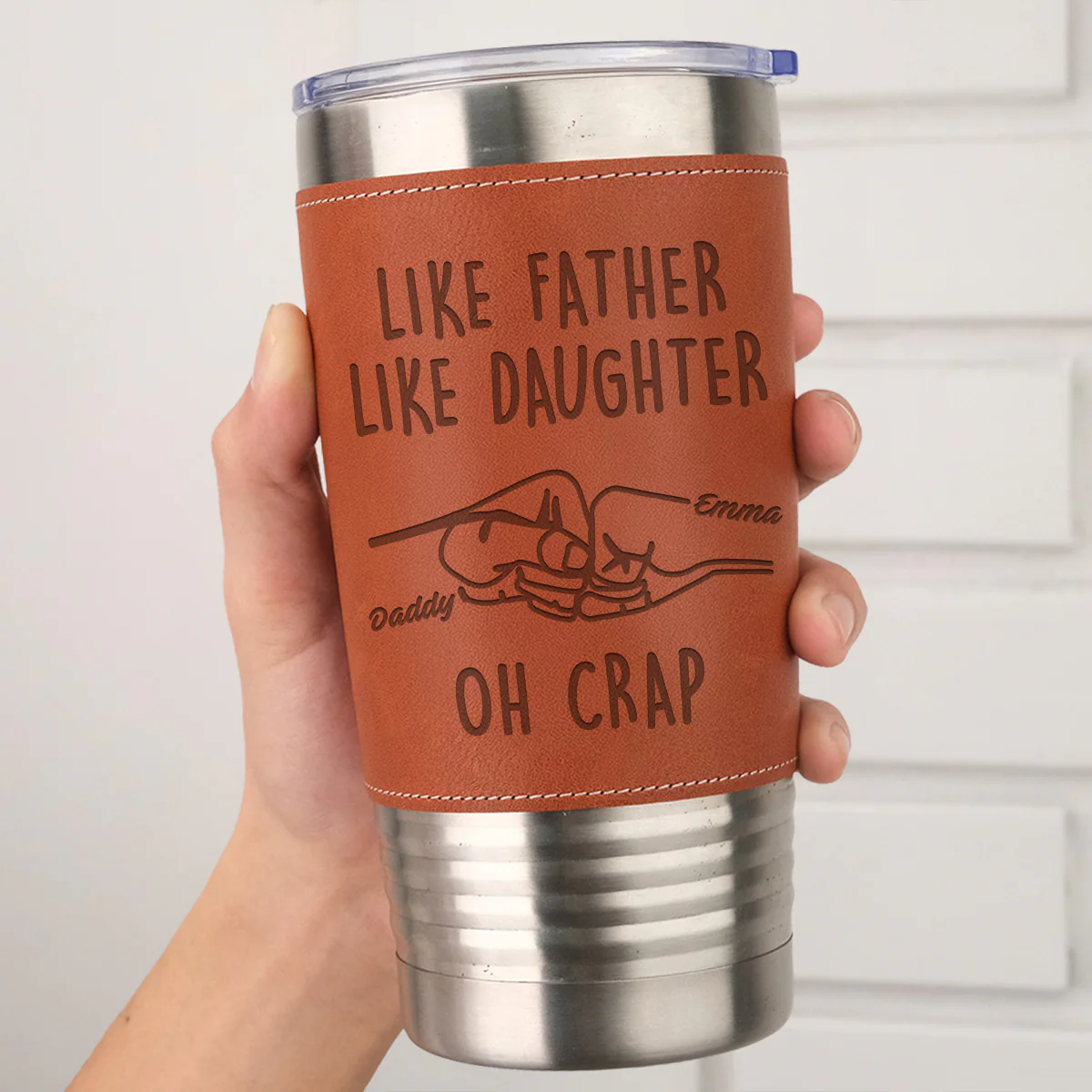 Like Father Like Daughter - Personalized Custom Engraved Leather Tumbler - Image 2