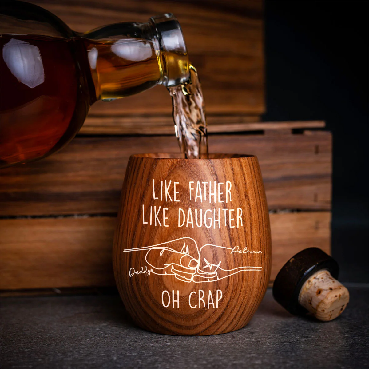 Like Father Like Daughter - Personalized Custom Wooden Whiskey Glass - Image 3