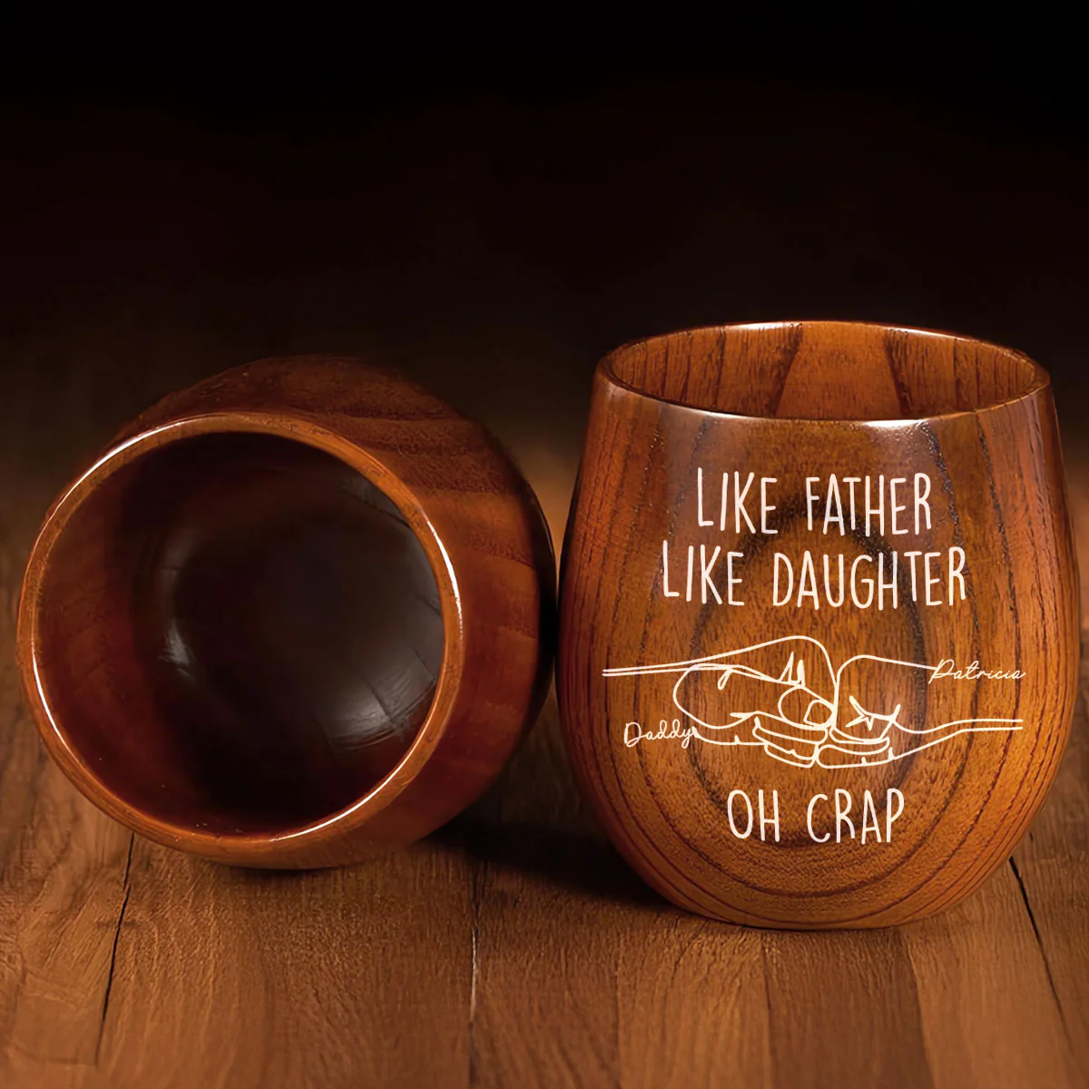 Like Father Like Daughter - Personalized Custom Wooden Whiskey Glass - Image 5