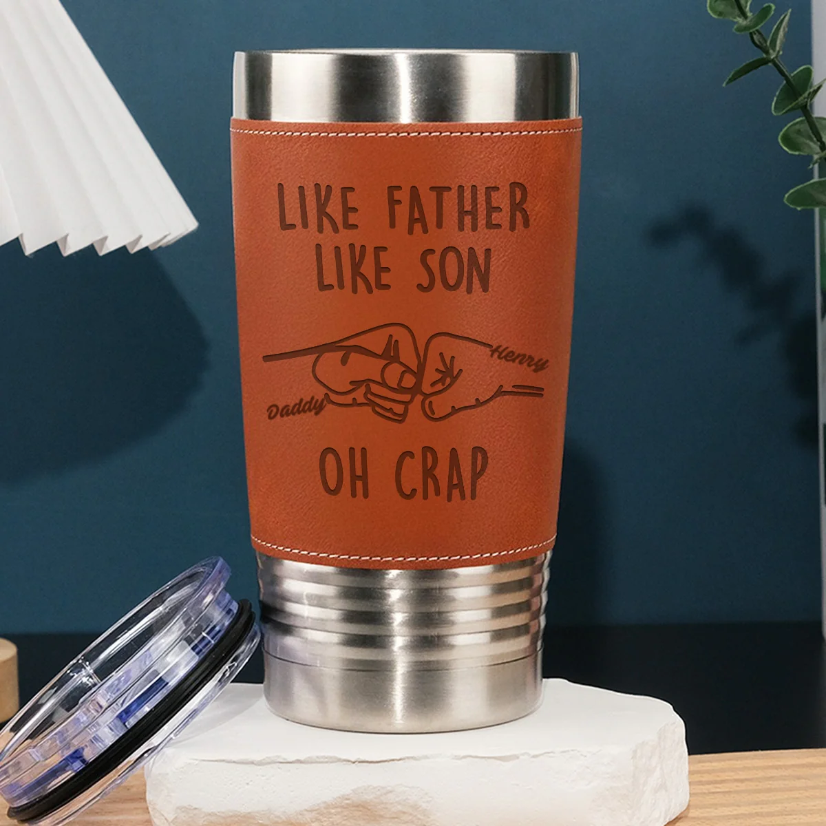 Like Father Like Son - Personalized Custom Engraved Leather Tumbler - Image 6