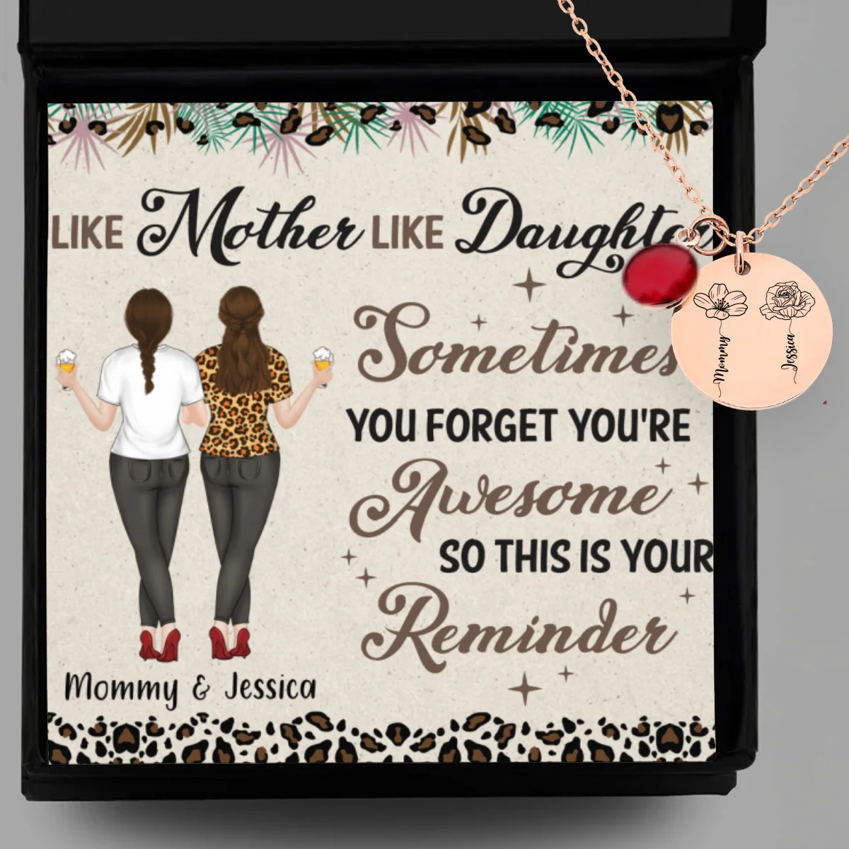 Like Mother Like Daughter - Personalized Custom Birthstone Necklace With Message Card - Image 10