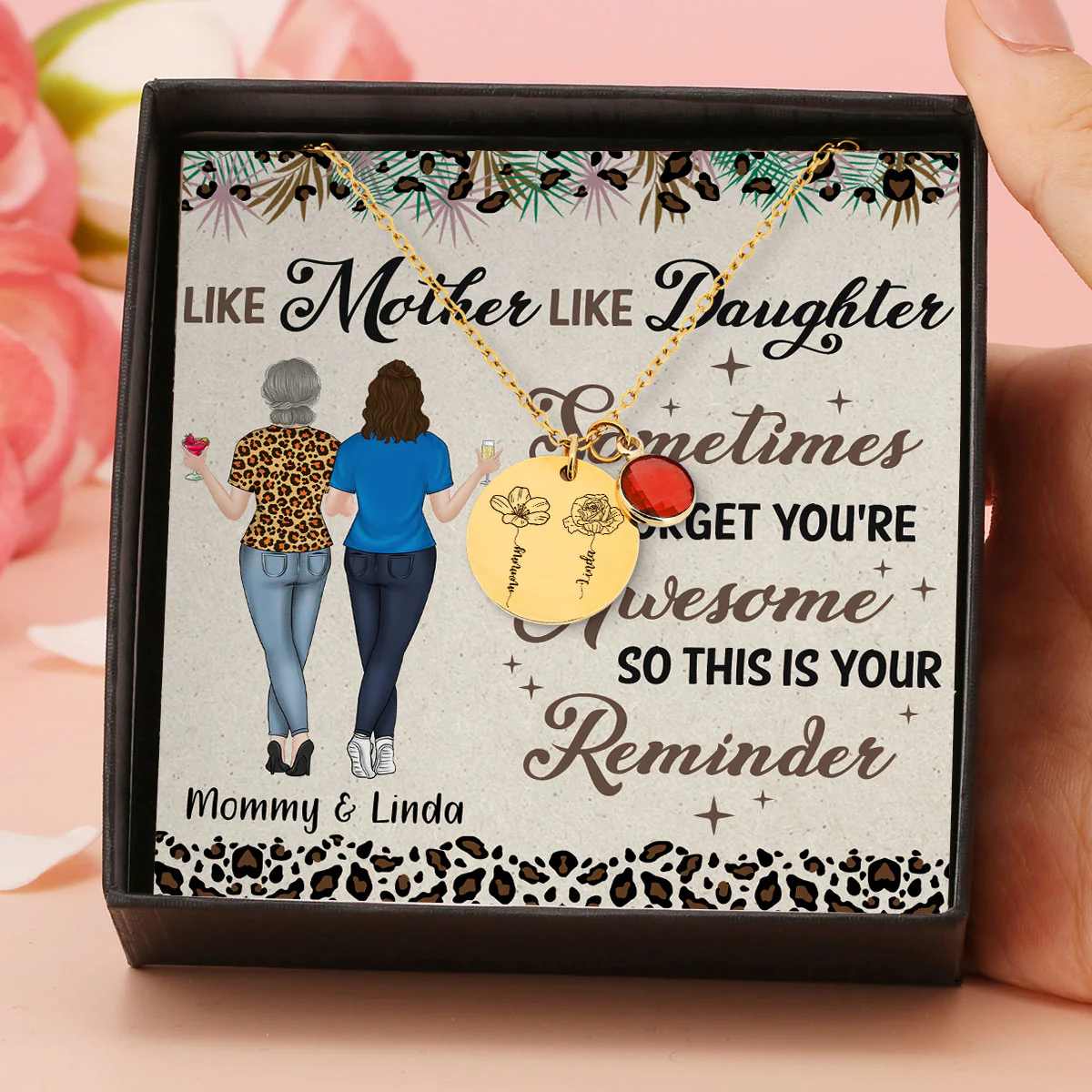 Like Mother Like Daughter - Personalized Custom Birthstone Necklace With Message Card - Image 2