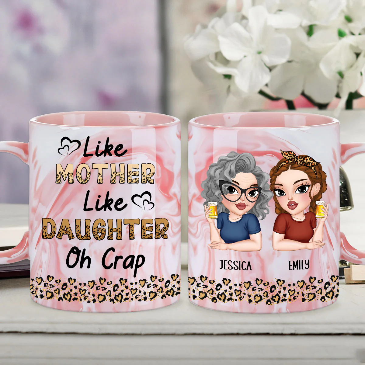 Like Mother Like Daughter - Personalized Custom Pink Marble Mug - Image 4