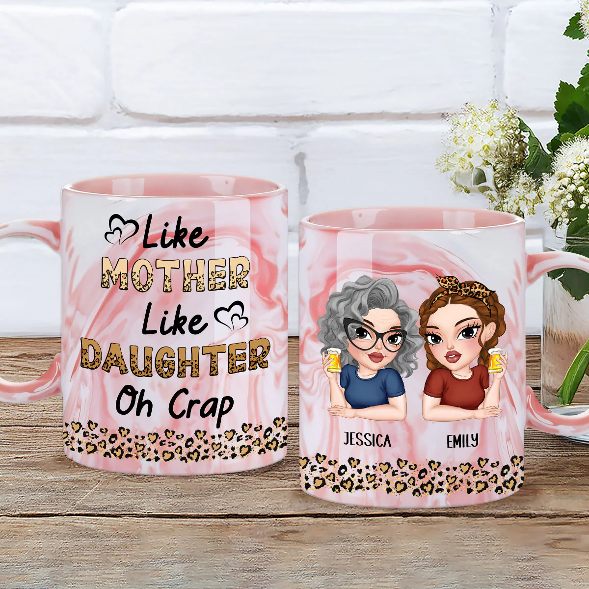 Like Mother Like Daughter - Personalized Custom Pink Marble Mug - Image 5