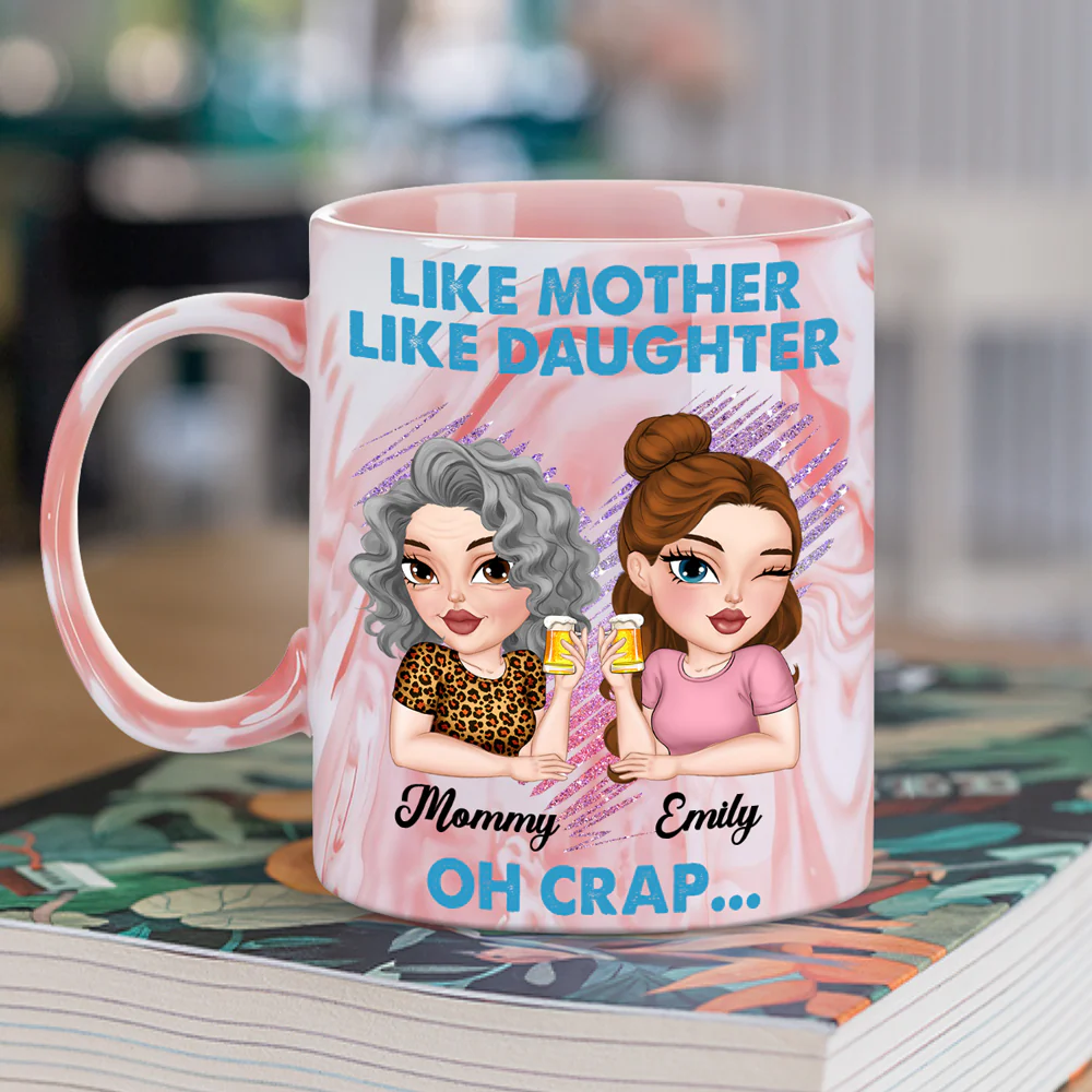 Like Mother Like Daughter - Personalized Custom Pink Marble Mug - Image 2