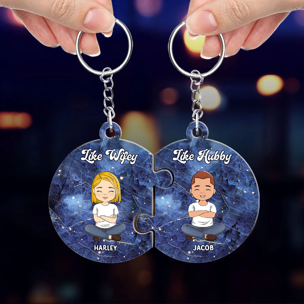 Custom Star Map Like Wifey Like Hubby - Personalized Custom Couple Acrylic Keychain - Image 3