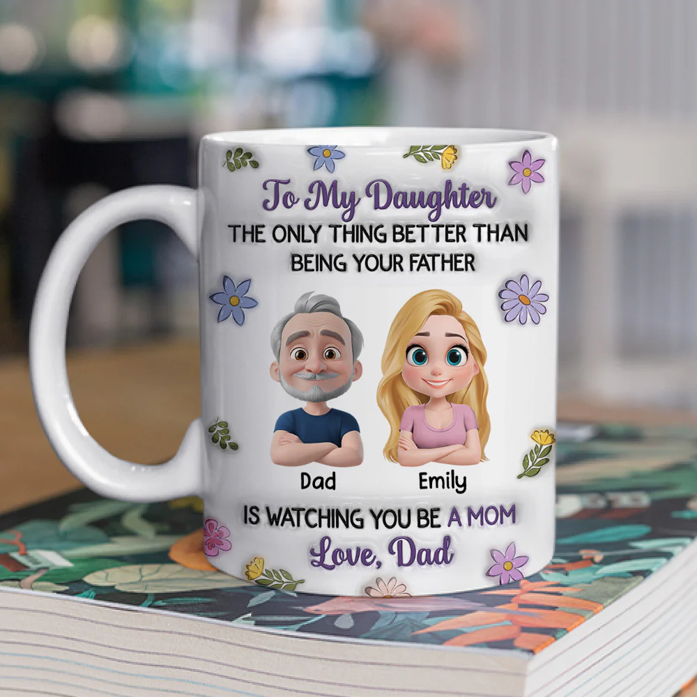 Linked Together Cartoon From Dad - Personalized Custom 3D Inflated Effect Mug - Image 2