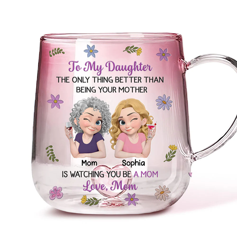 Linked Together Cartoon - Personalized Custom Pink Gradient Glass Mug