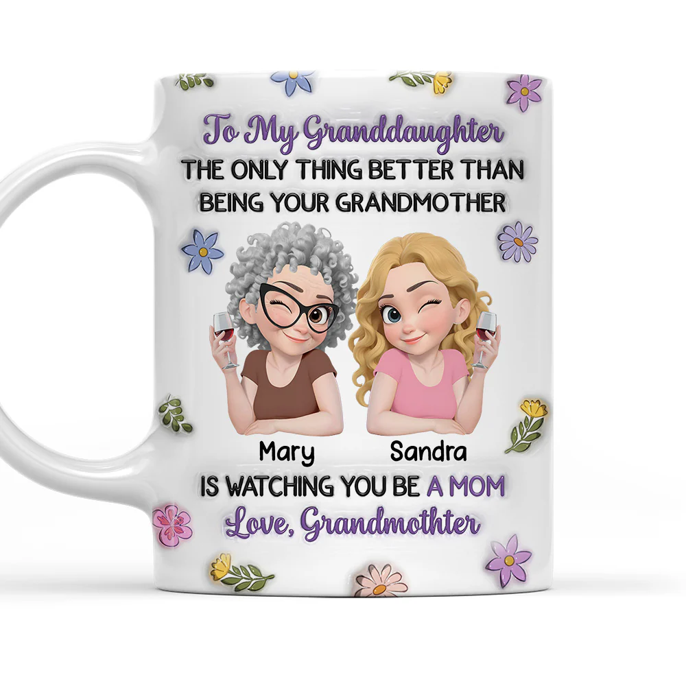 Linked Together Granddaughter Cartoon - Personalized Custom 3D Inflated Effect Mug