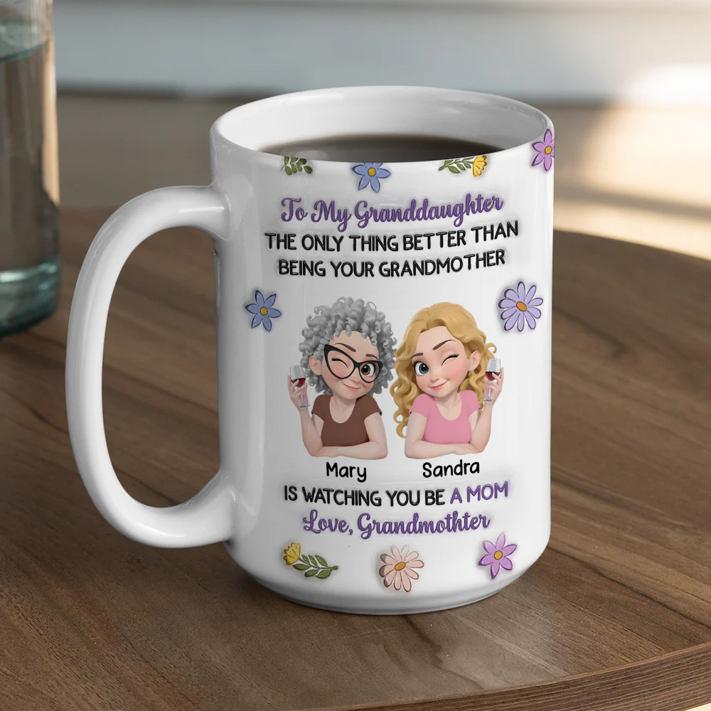 Linked Together Granddaughter Cartoon - Personalized Custom 3D Inflated Effect Mug - Image 6