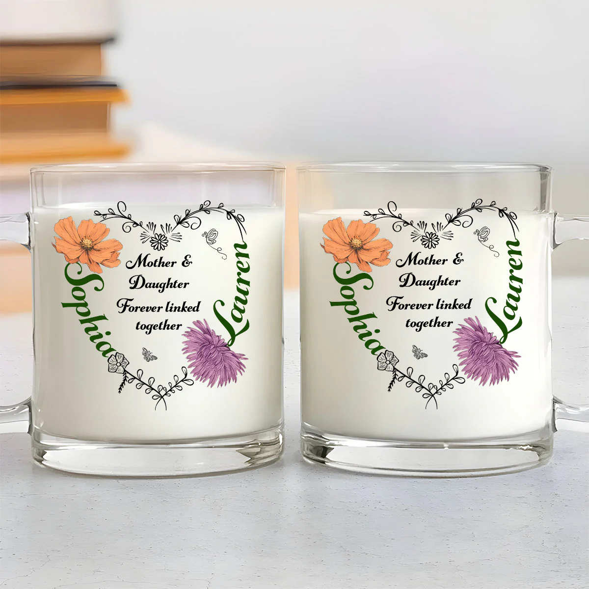Linked Together Mom And Daughter - Personalized Custom Glass Mug - Image 3