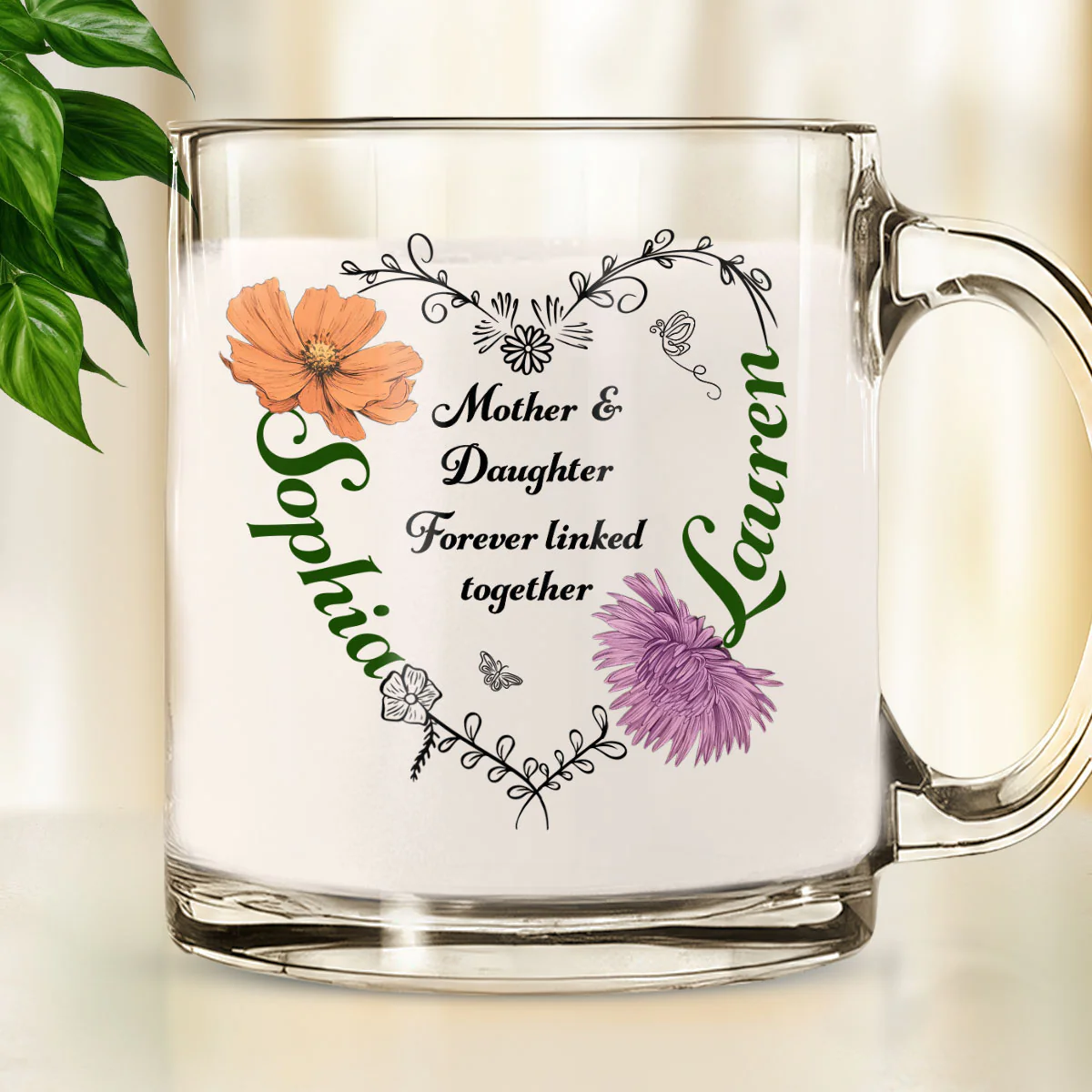 Linked Together Mom And Daughter - Personalized Custom Glass Mug - Image 5