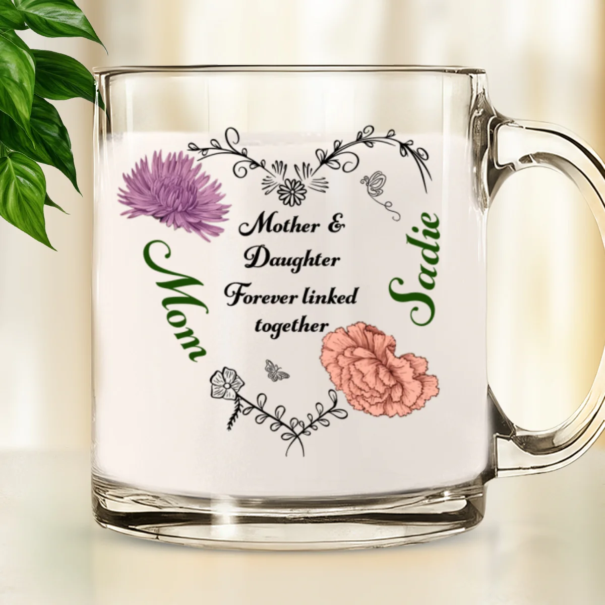 Linked Together Mom And Daughter - Personalized Custom Glass Mug - Image 6