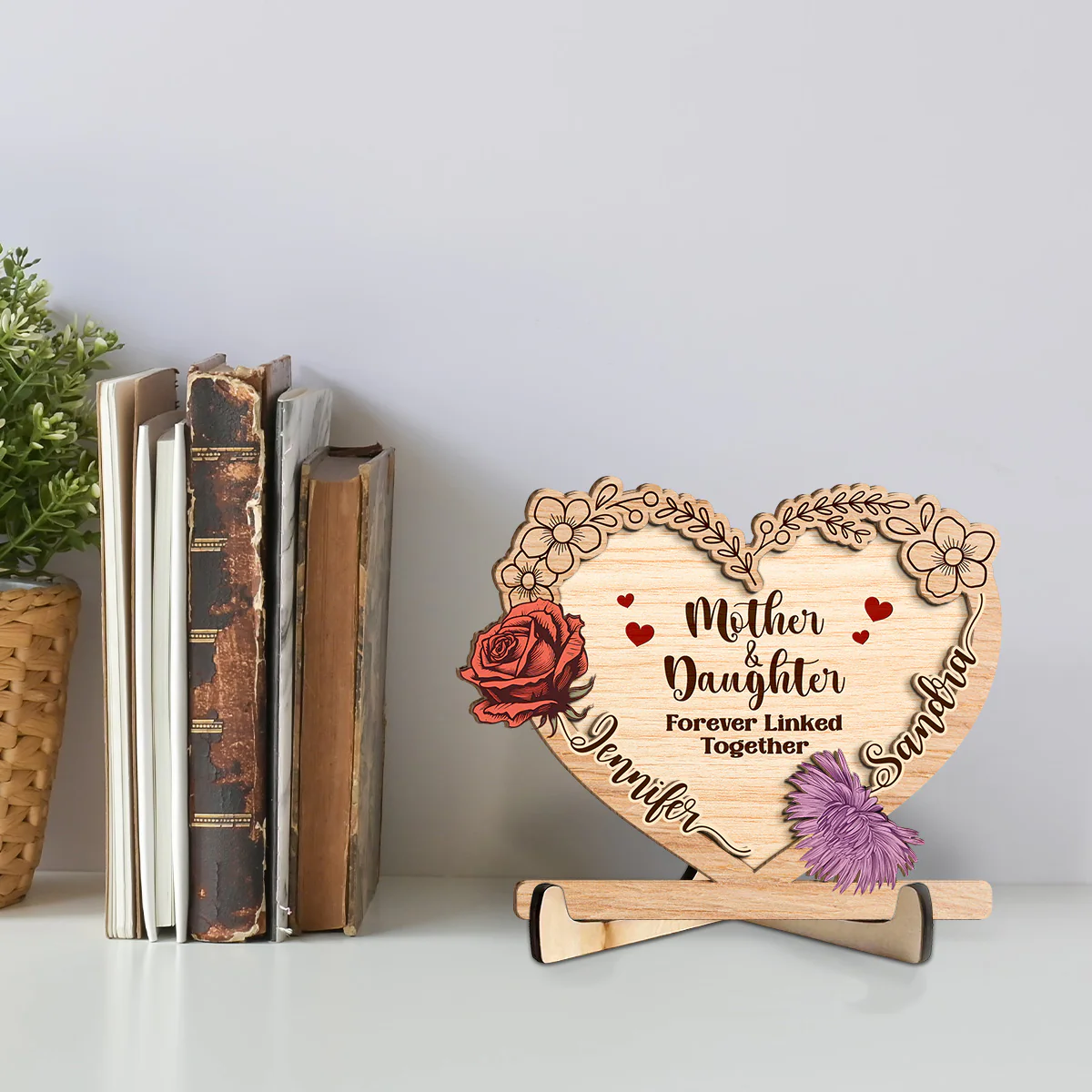 Linked Together Mom And Daughter - Personalized Custom Wooden Plaque - Image 4