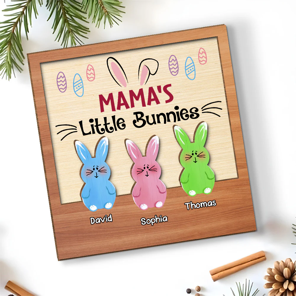 Little Bunnies - Personalized Custom 2-Layer Wood Plaque With Flat Base - Image 2