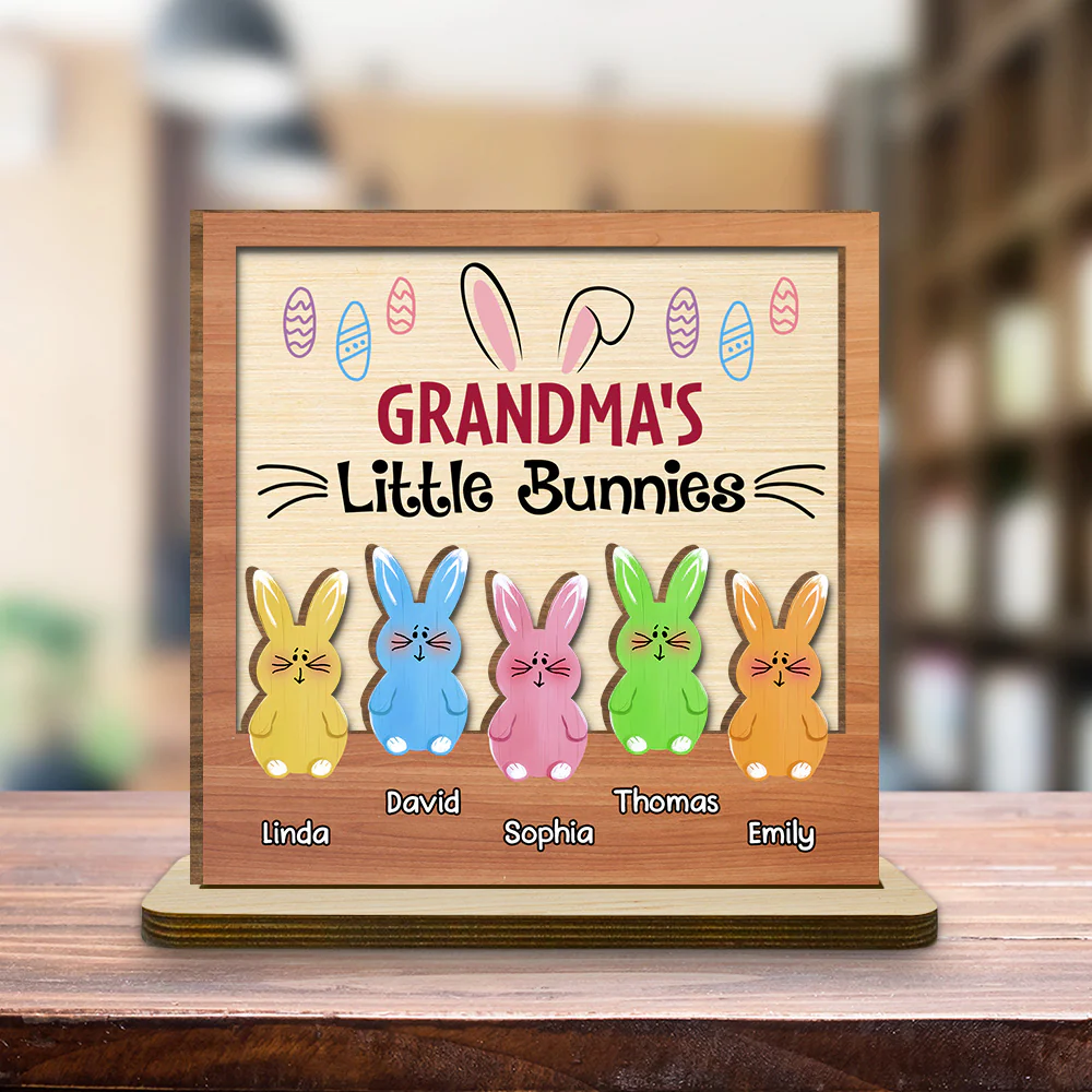 Little Bunnies - Personalized Custom 2-Layer Wood Plaque With Flat Base - Image 3