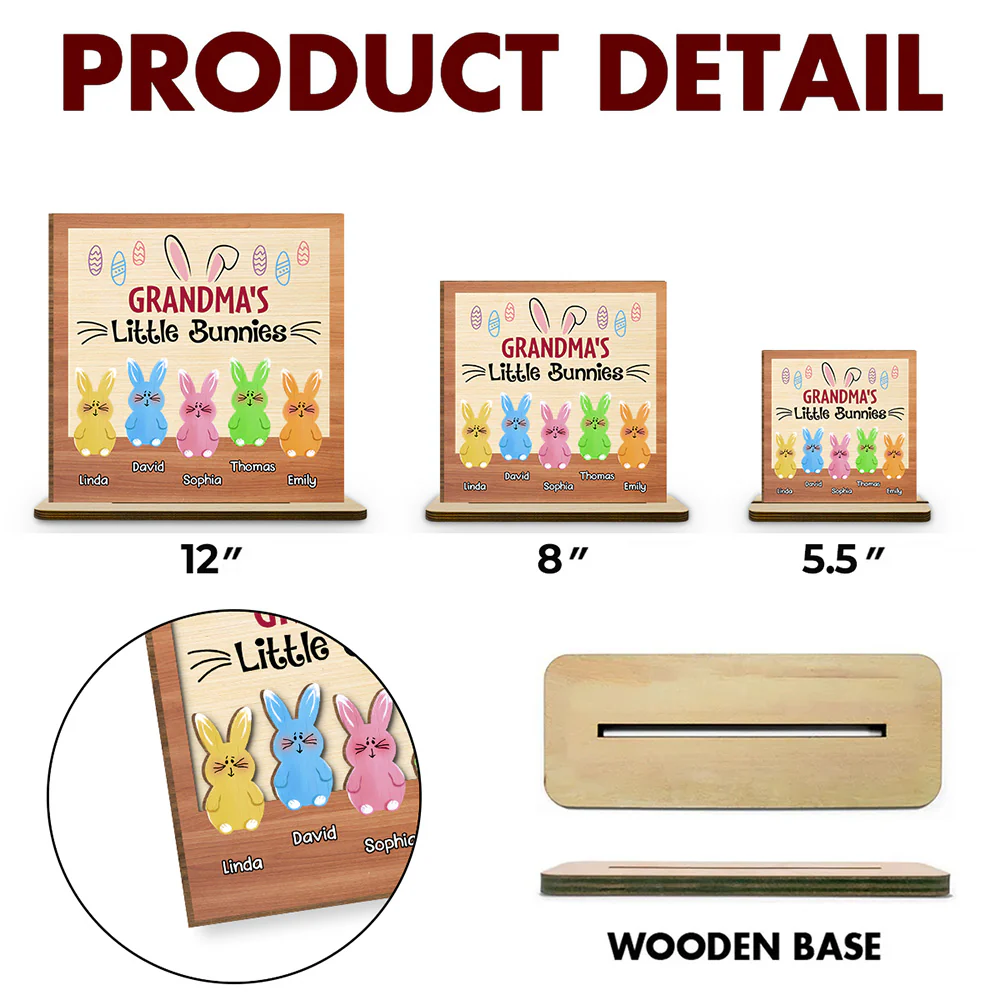 Little Bunnies - Personalized Custom 2-Layer Wood Plaque With Flat Base - Image 5