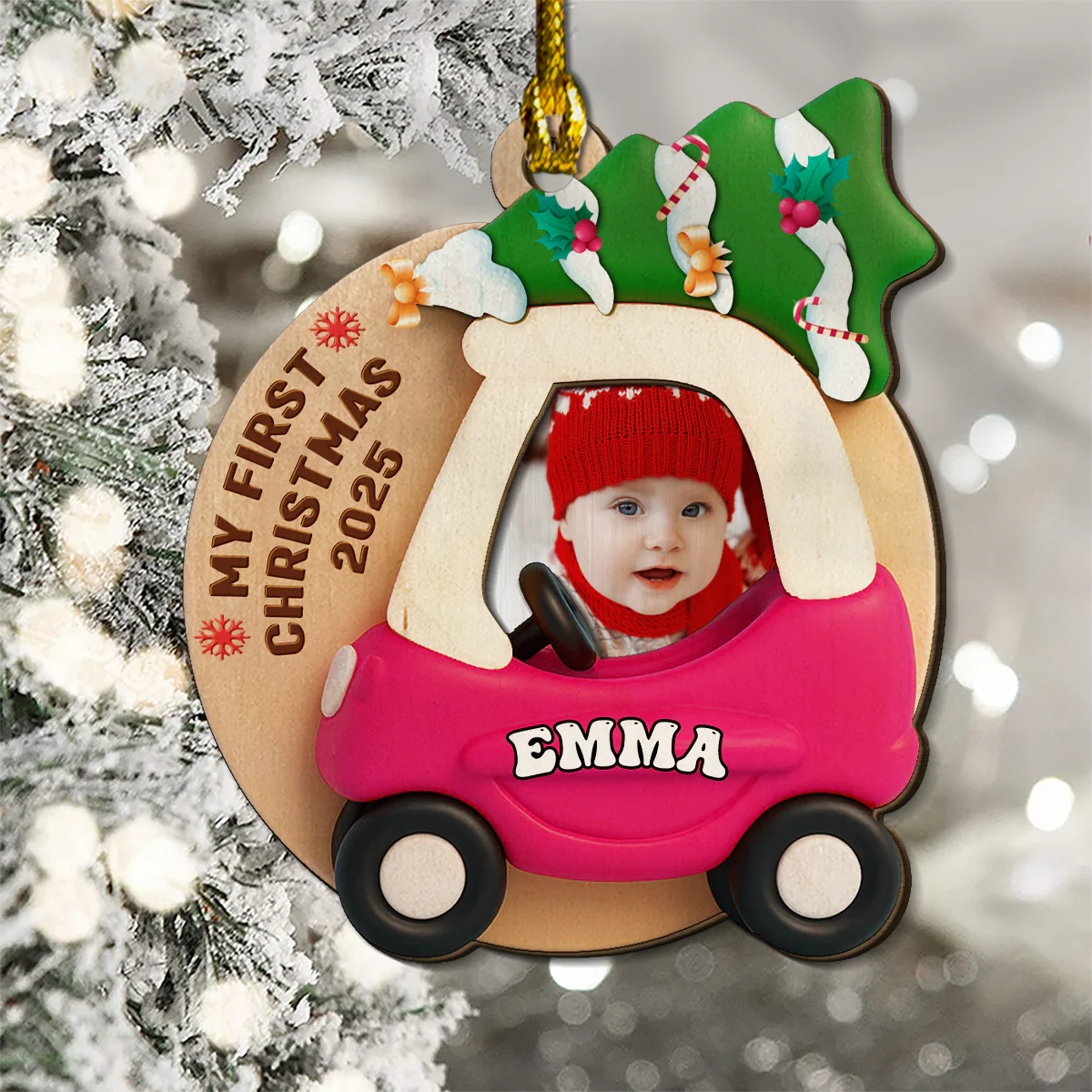 Little Car Memories - Personalized Custom 2-layered Wood Ornament - Image 3