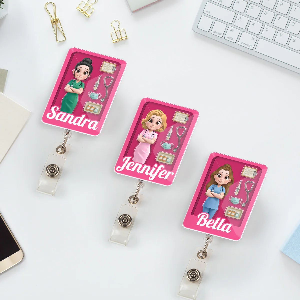 Little Nurse Hero - Personalized Custom Acrylic Badge Reel - Image 3