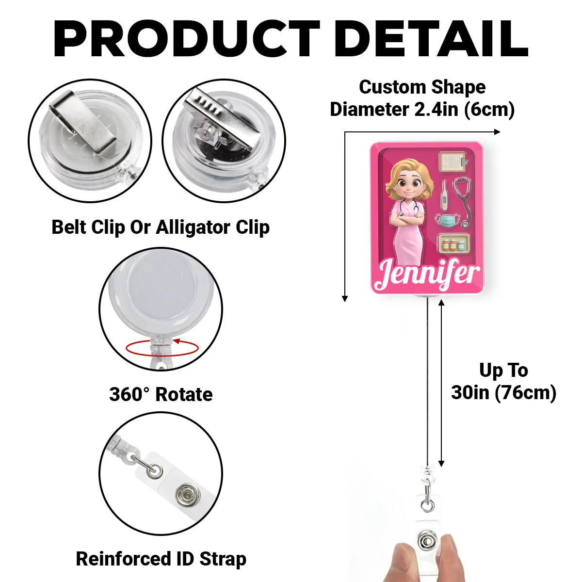 Little Nurse Hero - Personalized Custom Acrylic Badge Reel - Image 6