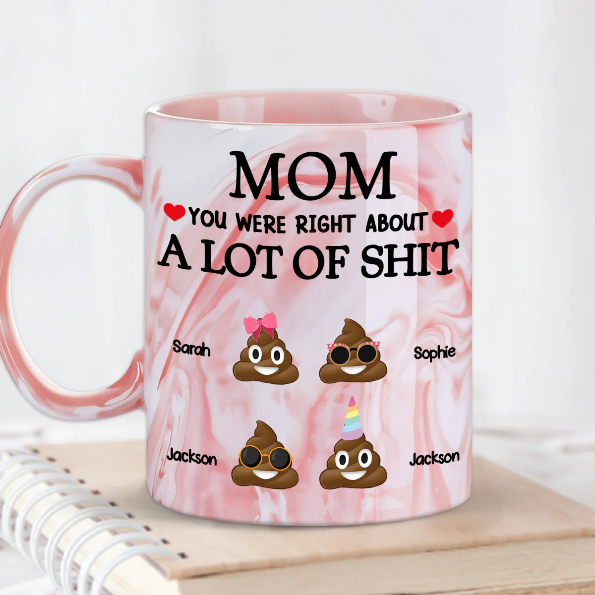 Little Shits Of Mom - Personalized Custom Pink Marble Mug - Image 4